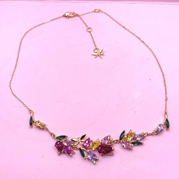 Multicolor Zirconia Crystals Beautiful Gold Plated Necklace - Picture 6 of 6